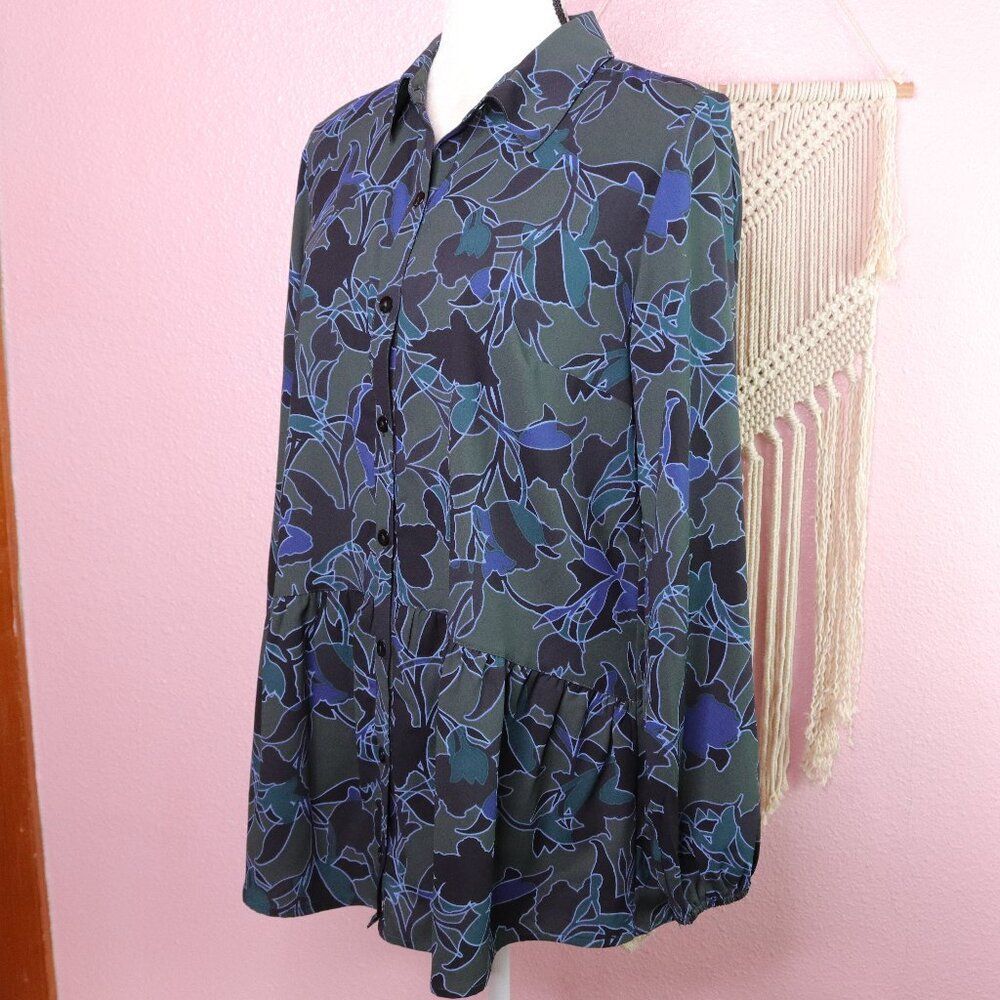 LOGO Lori‎ Goldstein | Abstract Printed Button Up Long Sleeve Small
